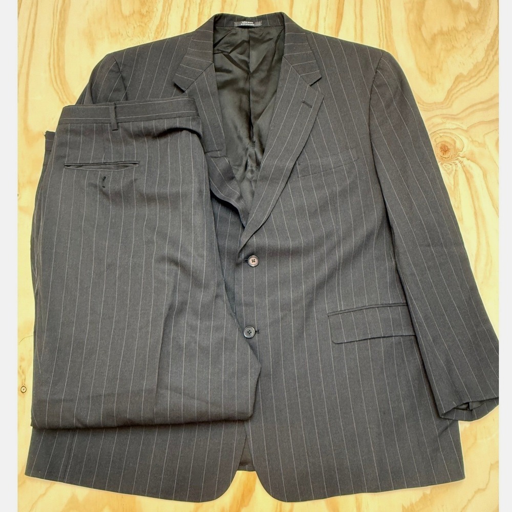 Austin Reed London Mens Pinstripe Suit Charcoal Grey 2 Button Blazer Pants 48R